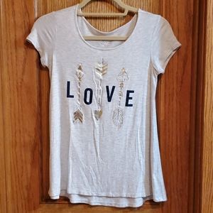 EUC Girls Justice knit top, gray w/ navy/gold, 12